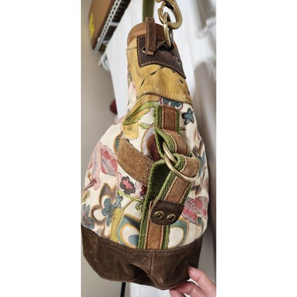Y2k Lucky Brand Vintage Boho Chic Hobo Bag Hummingbirds Flowers Suede See Pics - Picture 3 of 9